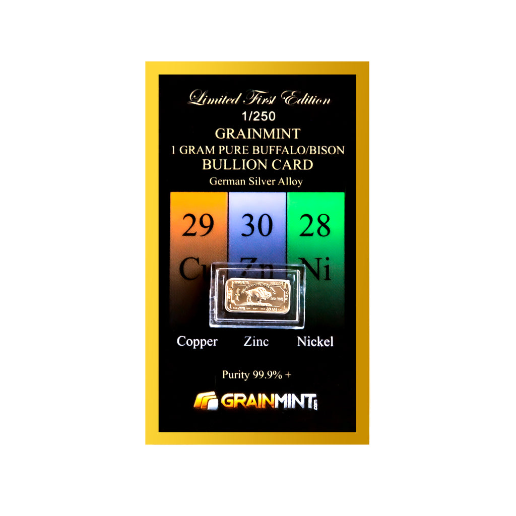 1 Gram Pure 99.9% German Silver Alloy Metal Buffalo Bullion Ingot