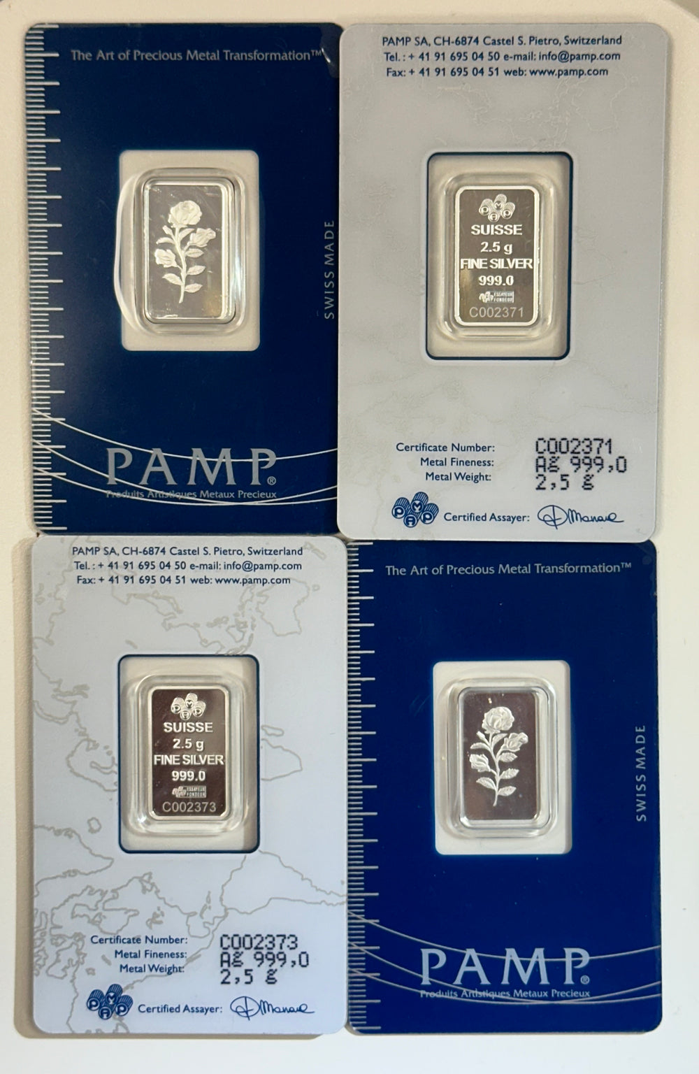 Pamp Suisse (4) x Very Rare 2.5 Grams ROSE Silver Ingot 99.9%