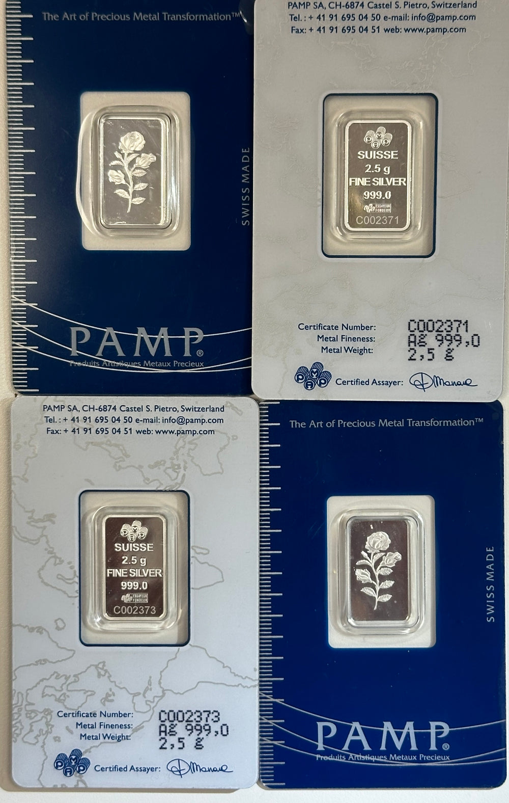 Pamp Suisse (4) x Very Rare 2.5 Grams ROSE Silver Ingot 99.9%