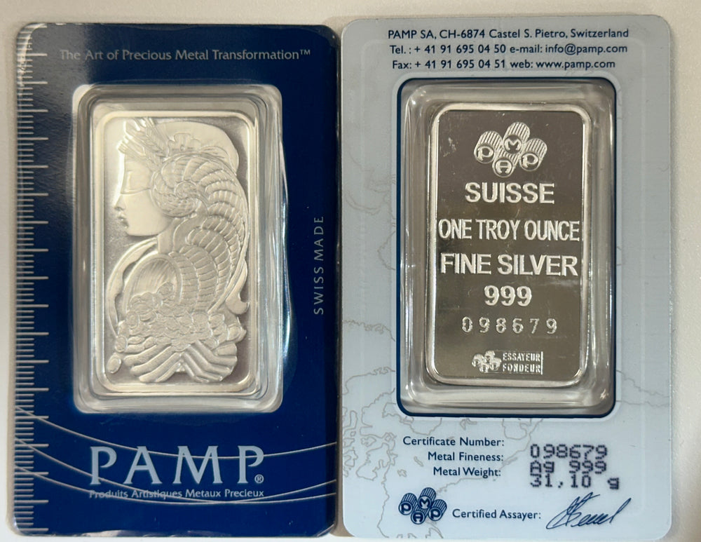 Pamp Suisse 1 Troy Oz 31.1 Grams Lady Fortuna Silver Ingot 99.9%