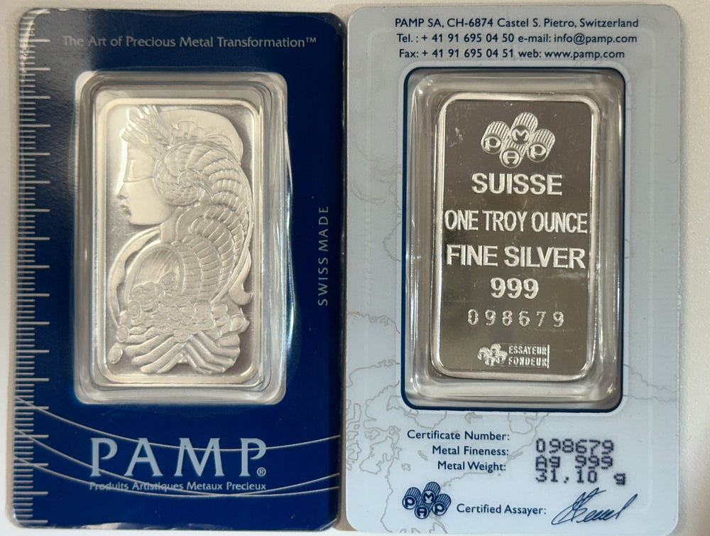 Pamp Suisse 1 Troy Oz 31.1 Grams Lady Fortuna Silver Ingot 99.9%