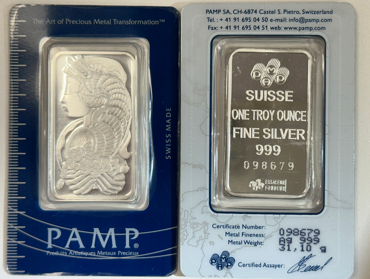 Pamp Suisse 1 Troy Oz 31.1 Grams Lady Fortuna Silver Ingot 99.9