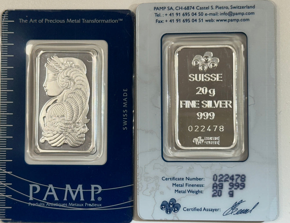 Pamp Suisse 20 Grams Lady Fortuna Silver Ingot 99.9%