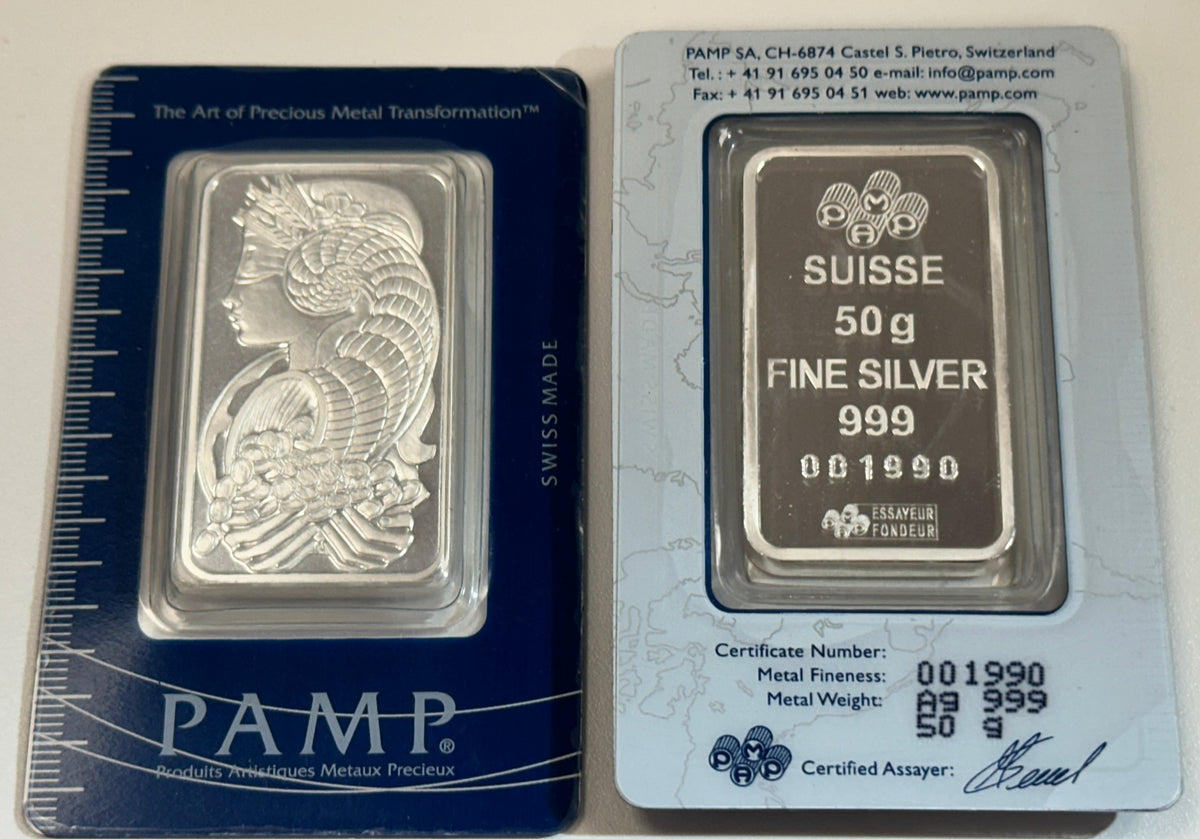 Pamp Suisse 50 Grams Lady Fortuna Silver Ingot 99.9% | GRAINMINT