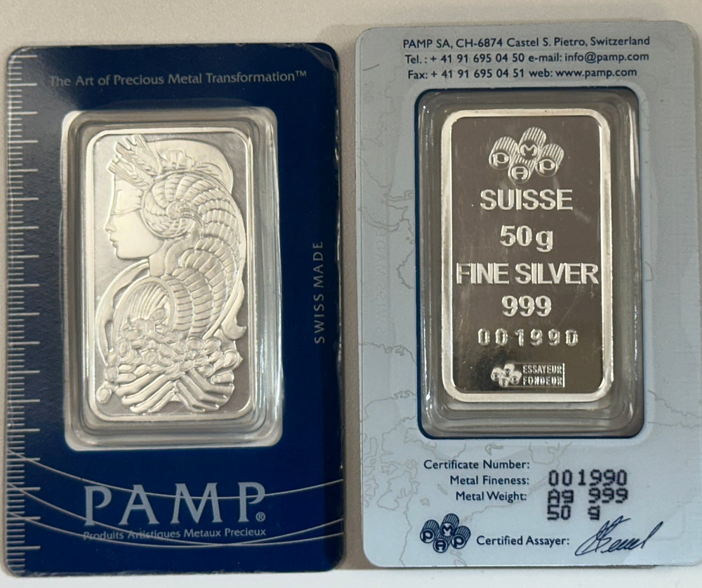 Pamp Suisse 50 Grams Lady Fortuna Silver Ingot 99.9%