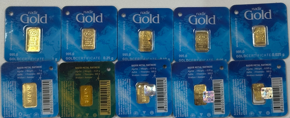 Nadir 24K Gold Collectors Set inc 1 Gram, 0.25g, 0.1g, 0.05g and 0.025g