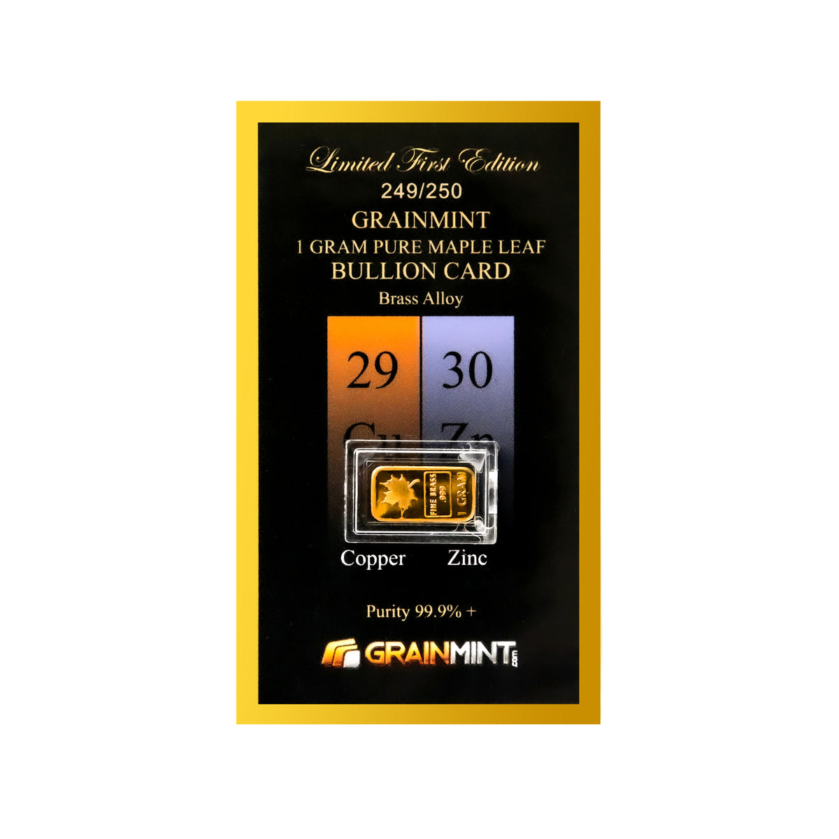 1 Gram Pure 99.9% Brass Alloy Metal Maple Bullion Ingot | GRAINMINT