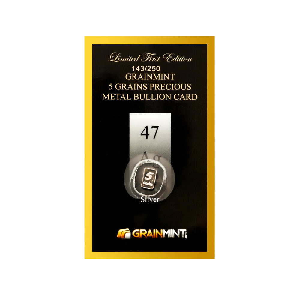 5 Grains Pure Silver Metal in Grainmint Bullion card 99.9% - GRAINMINT