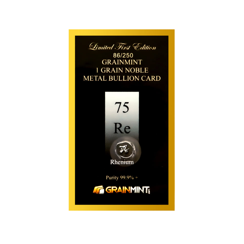 1/4, 1/2 or 1 Grain Pure Rhenium Metal in GRAINMINT Bullion card 99.9% - GRAINMINT