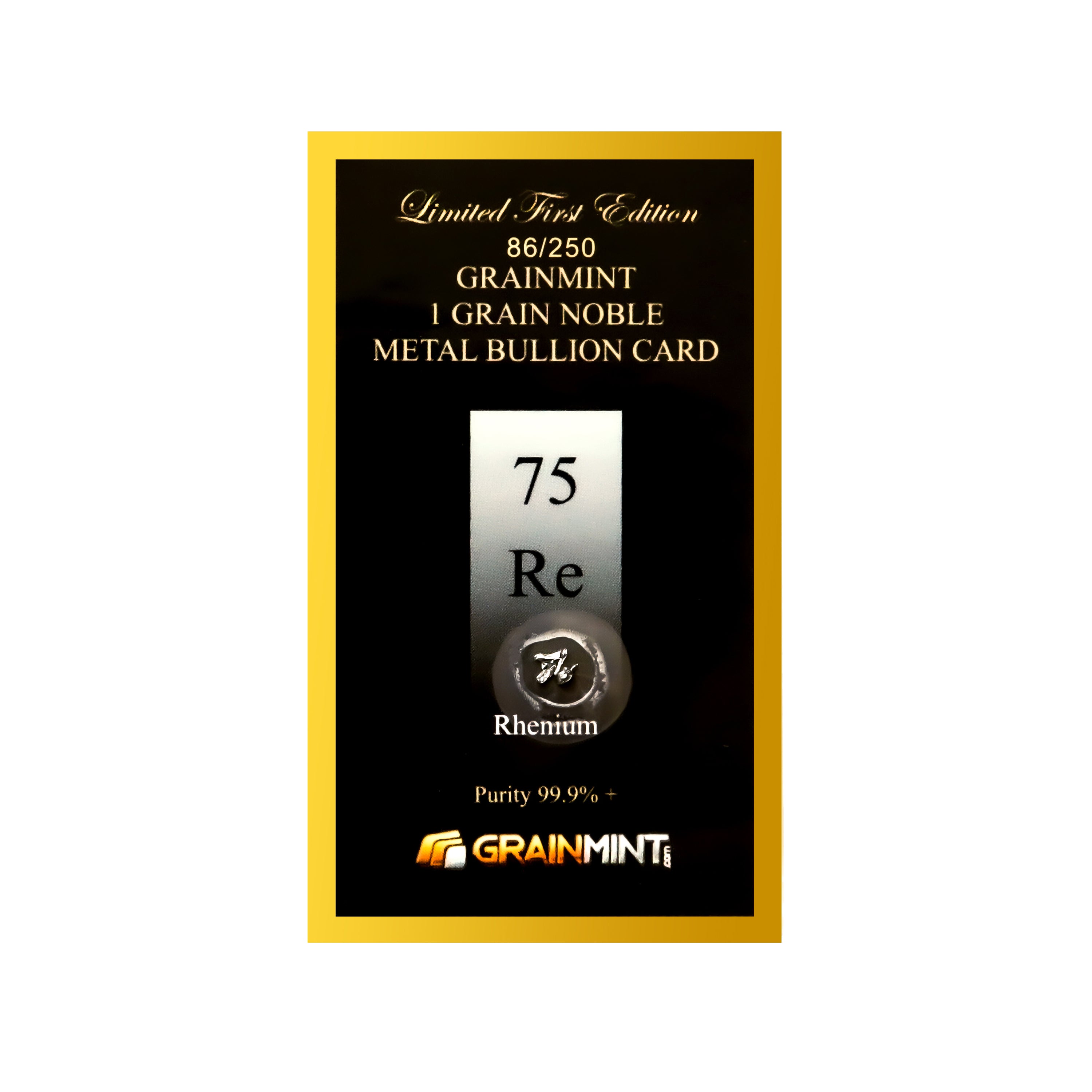 1/4, 1/2 or 1 Grain Pure Rhenium Metal in GRAINMINT Bullion card