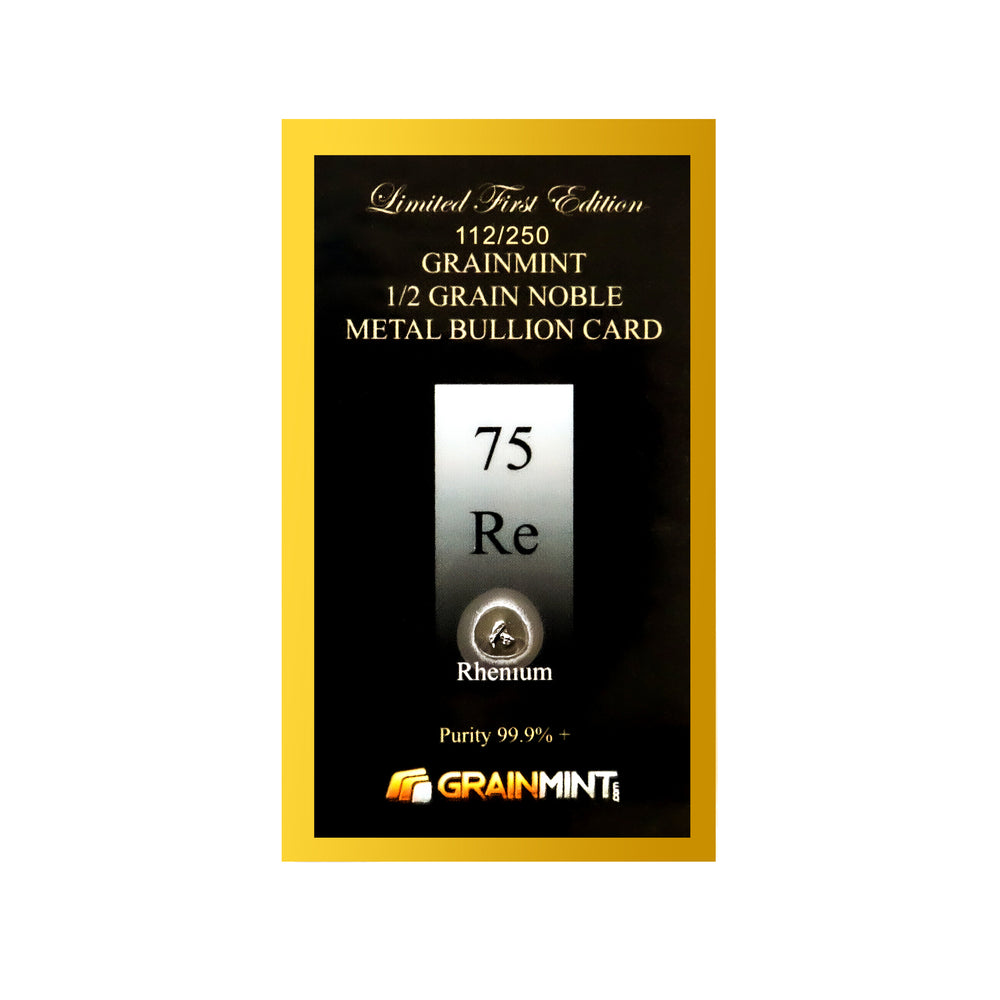 1/4, 1/2 or 1 Grain Pure Rhenium Metal in GRAINMINT Bullion card 99.9% - GRAINMINT