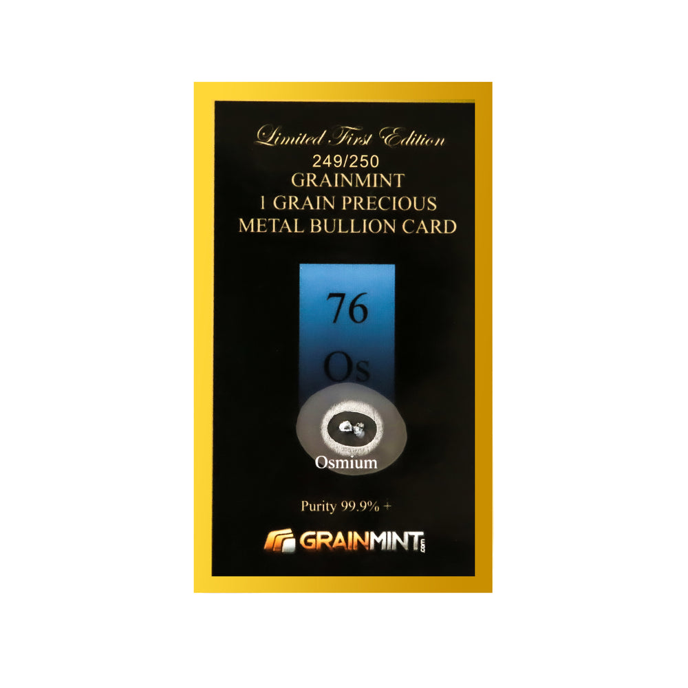 1/4, 1/2 or 1 Grain Pure Osmium Metal in GRAINMINT Bullion card 99.9% - GRAINMINT