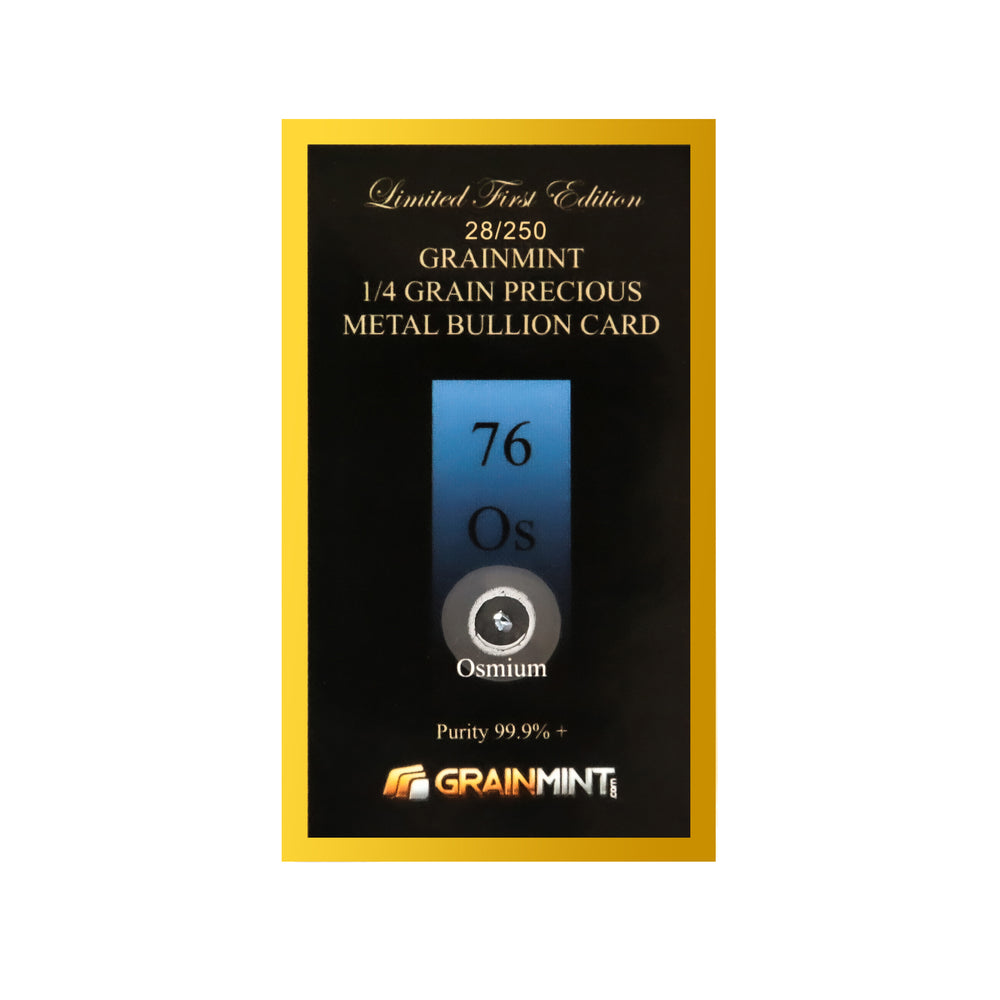 1/4, 1/2 or 1 Grain Pure Osmium Metal in GRAINMINT Bullion card 99.9% - GRAINMINT