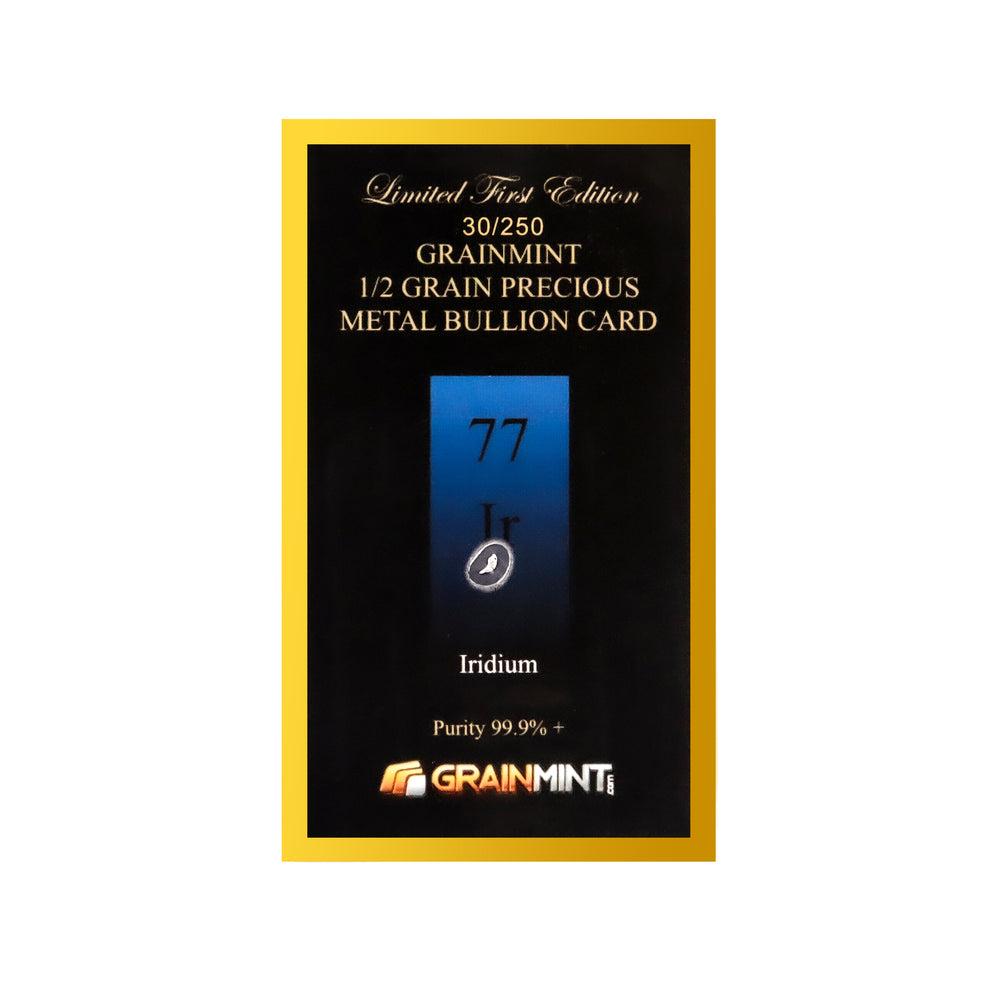 1/4, 1/2 or 1 Grain Pure Iridium Metal in GRAINMINT Bullion card 99.9% - GRAINMINT