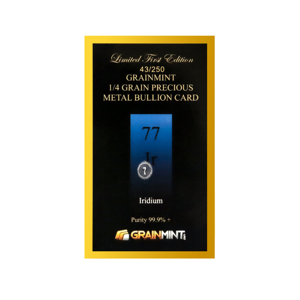 1/4, 1/2 or 1 Grain Pure Iridium Metal in GRAINMINT Bullion card 99.9% - GRAINMINT