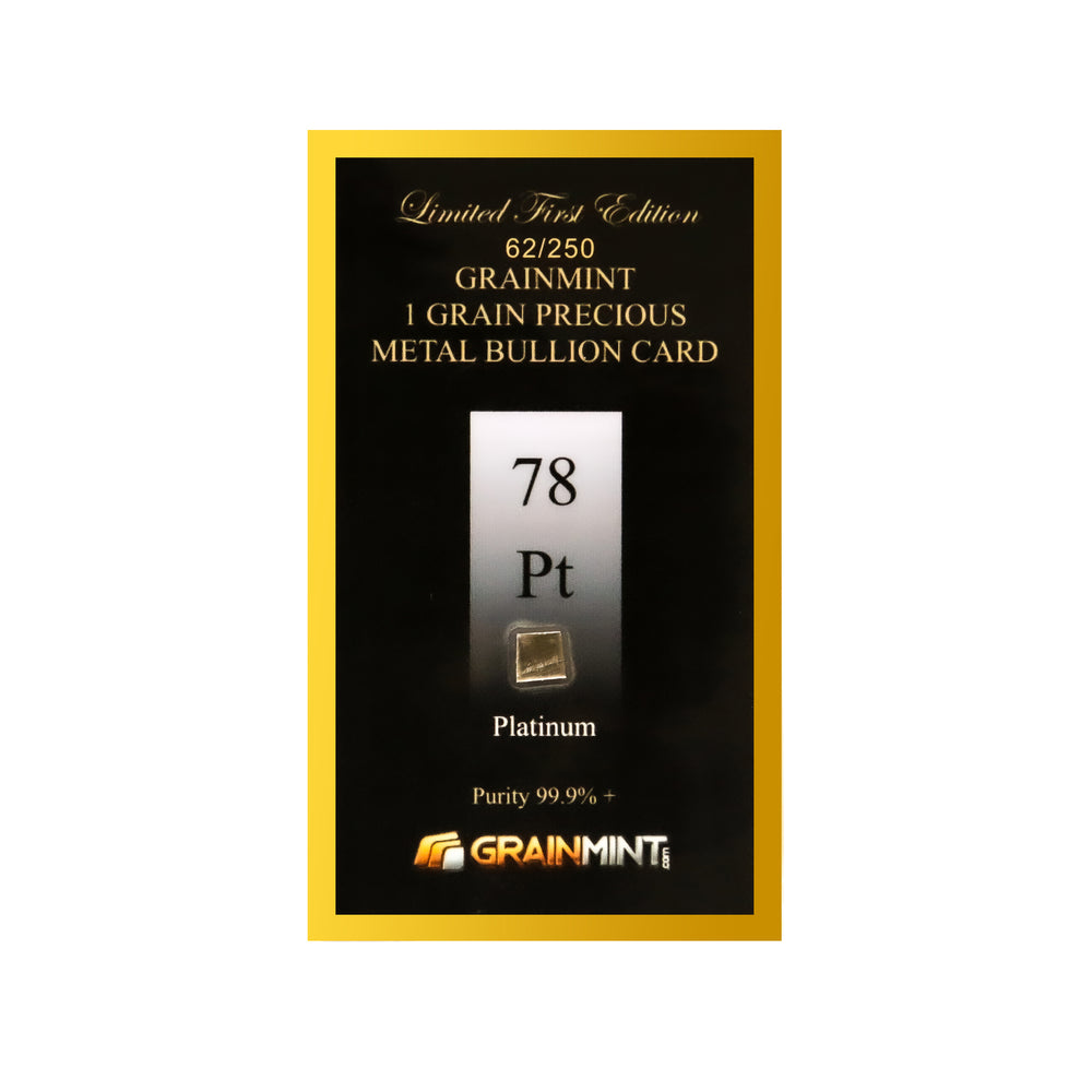 1/4, 1/2 or 1 Grain RAW Pure Platinum Metal in GRAINMINT Bullion card 99.9% - GRAINMINT