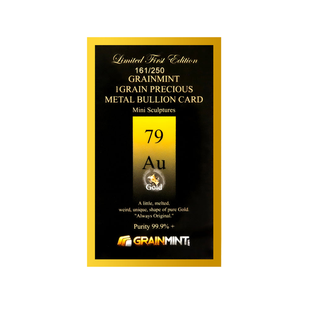 1 Grain/Quarter Grain Pure 24K Hand Melted, unique Gold Metal Sculpture in Grainmint Bullion card 99.9% - GRAINMINT