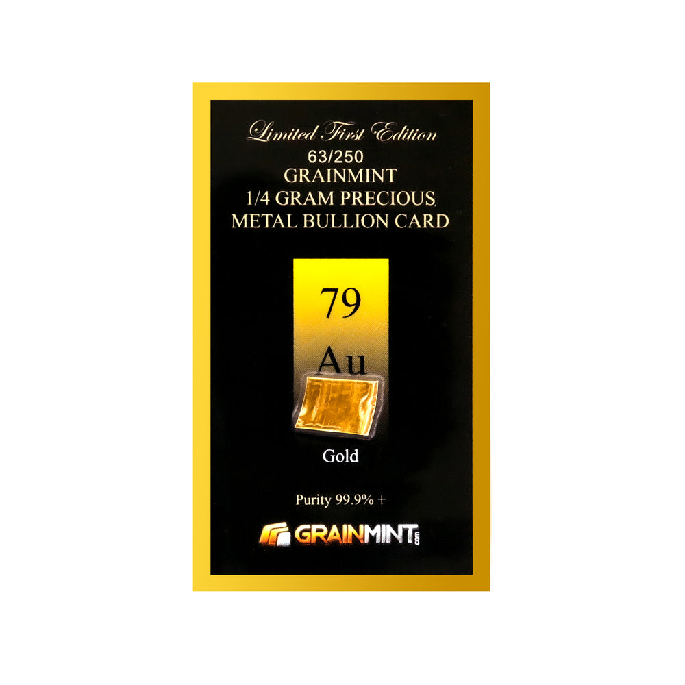 1/4, or 1/10th Gram Pure Raw 24K Gold Metal in Grainmint Bullion card 99.9% - GRAINMINT