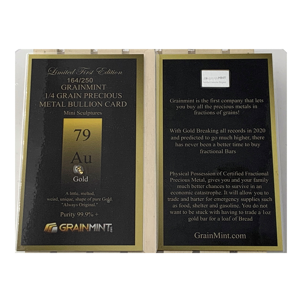 1 Grain/Quarter Grain Pure 24K Hand Melted, unique Gold Metal Sculpture in Grainmint Bullion card 99.9% - GRAINMINT