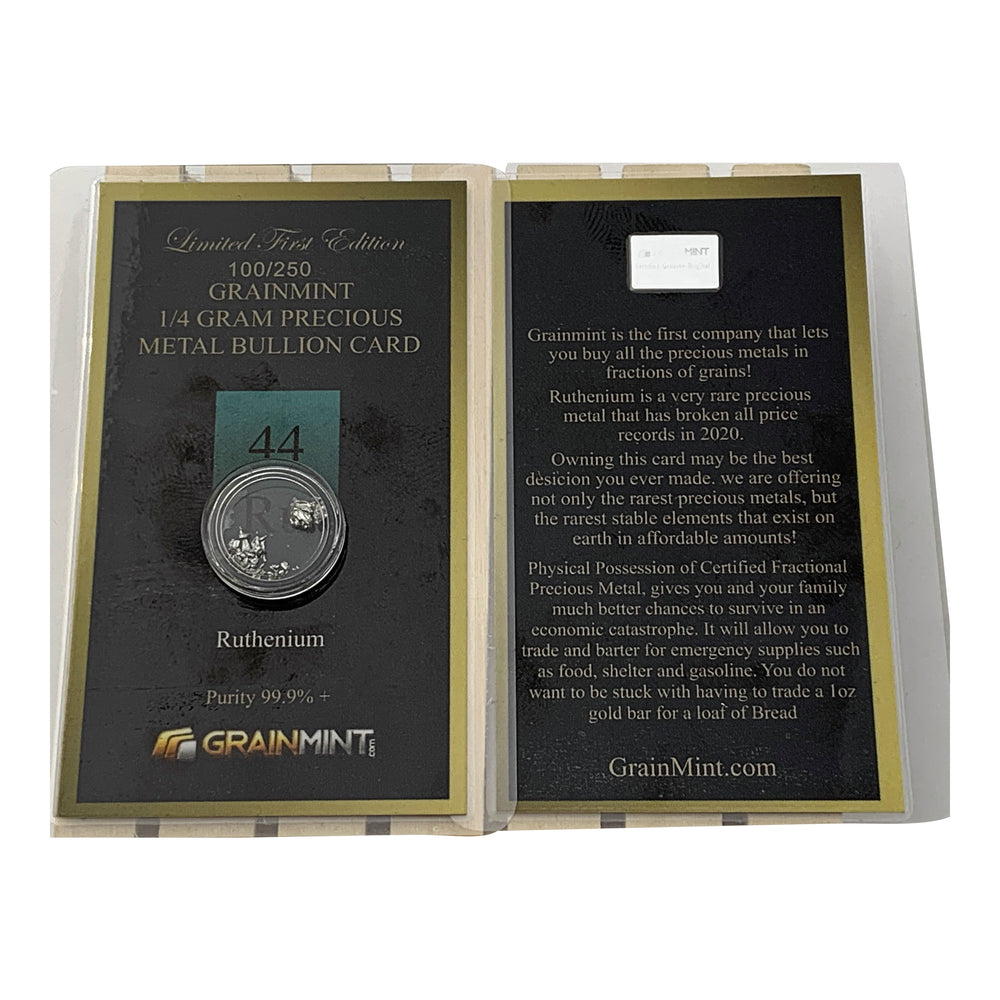 1/4, or 1/10th Gram Pure Ruthenium Crystal Metal in Grainmint Bullion card 99.9% - GRAINMINT