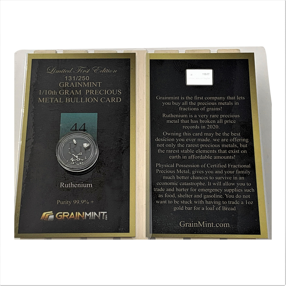 1/4, or 1/10th Gram Pure Ruthenium Crystal Metal in Grainmint Bullion card 99.9% - GRAINMINT