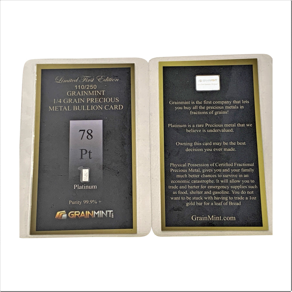 1/4, 1/2 Grain MINTED Pure Platinum Metal in GRAINMINT Bullion card 99.9% - GRAINMINT