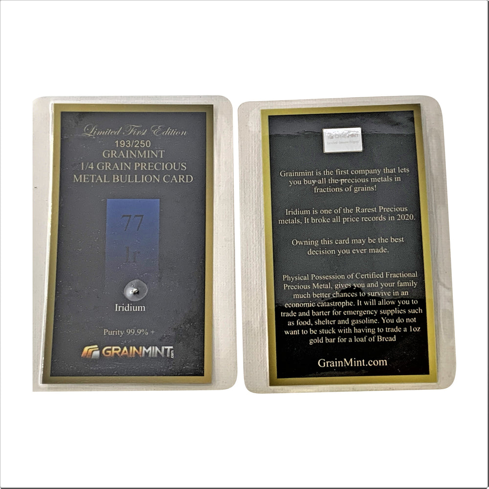 1/4, 1/2 or 1 Grain Pure Iridium Metal in GRAINMINT Bullion card 99.9% - GRAINMINT